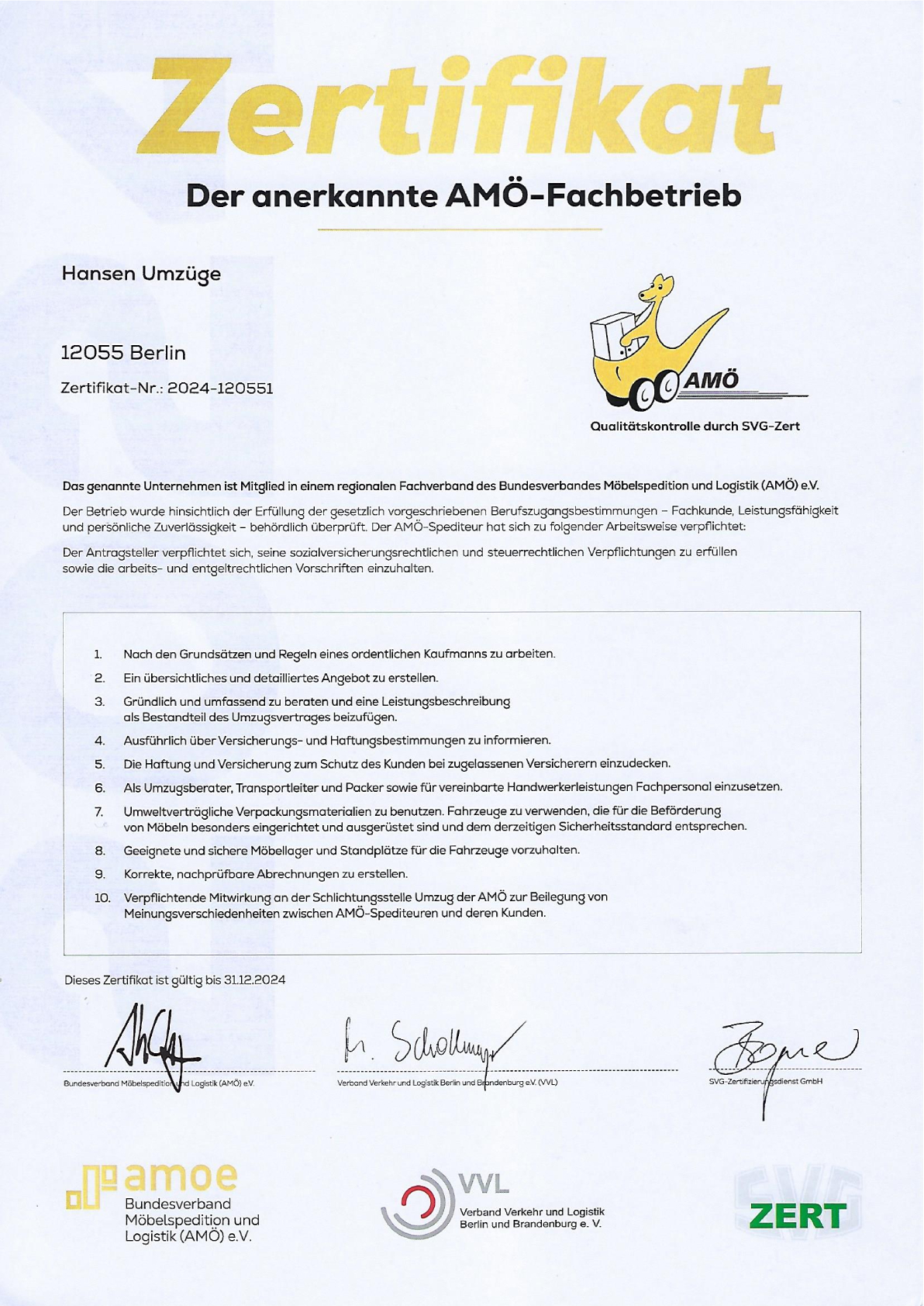 AMÖ-Fachbetrieb Zertifikat